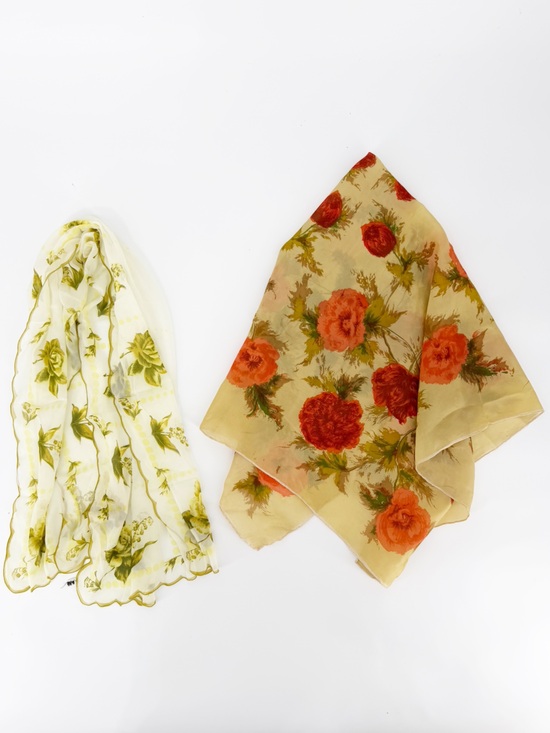 Vintage Accessories - (2) Vintage Scarves Roses Floral